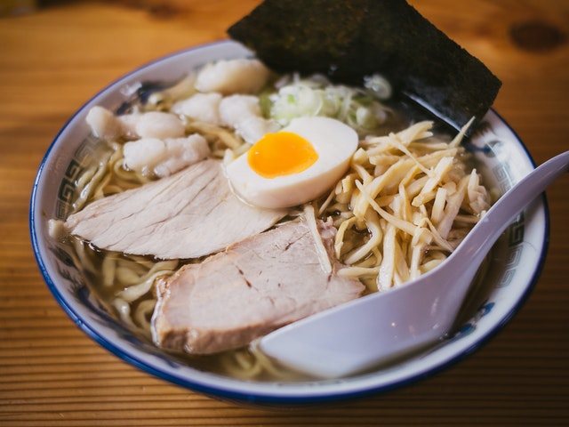 Bowl of ramen with egg and pork